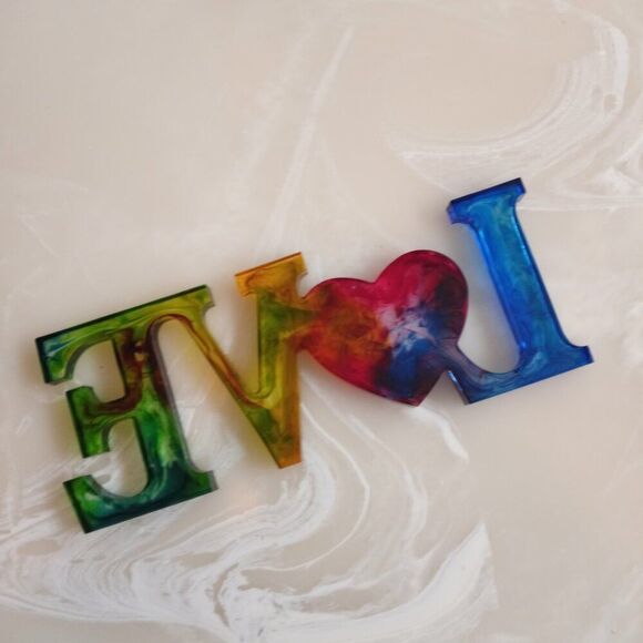 Resin LOVE Word Decor – Colorful Resin Letters – Handmade Home Accent - Picture 4 of 11